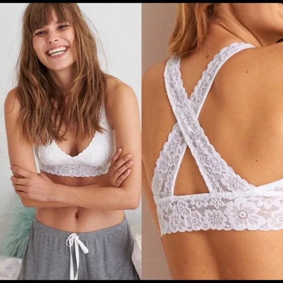 Aerie Gray Criss Cross Back Lace Bralette Sie Small